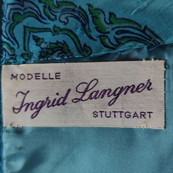 Vintage 60s Novelty Budda Print Cocktail Dress Size 2 Blue Silk Empire Waist - Picture 14 of 15